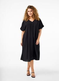 Wiskozowa sukienka z dekoltem w szpic, Black, Model