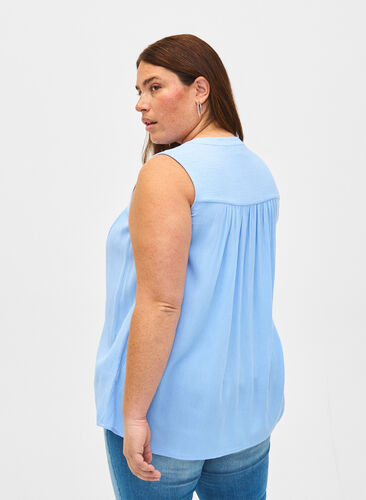 Zizzi Wiskozowa bluzka bez rekawów z szydelkowym detalem, Serenity, Model image number 1