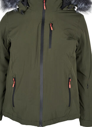 Zizzi Waterproof ski jacket with removable hood and faux-fur trim, Forest Night, Packshot image number 2