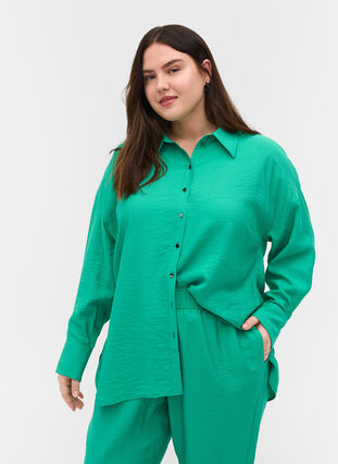 Zizzi Long-sleeved viscose shirt, Mint, Model image number 0