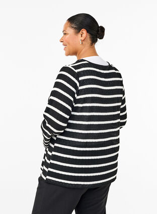 Zizzi Kardigan z wiazaniami, Black White stripe, Model image number 1