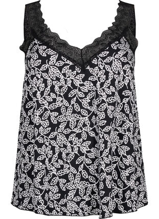 Zizzi Koronkowy top z wiskozy, Black w. Wh.Leaf AOP, Packshot image number 0