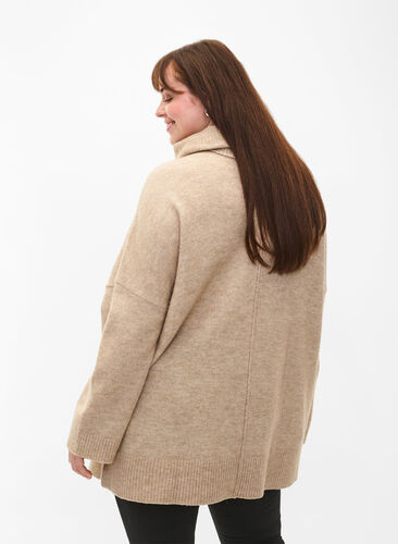 Zizzi Melanzowy sweter z dzianiny z golfem, Simply Taupe Mel., Model image number 1