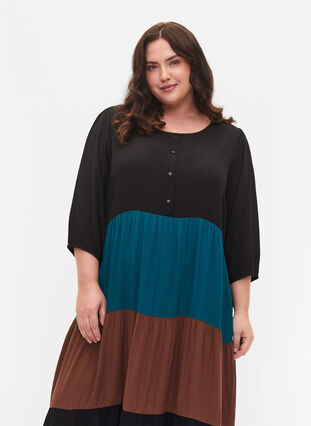 Zizzi Viscose dress with colorblock pattern, Brown Green Block, Model image number 2