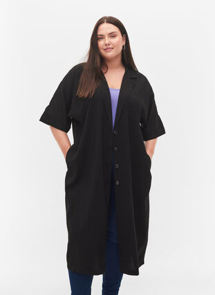 Zizzi Long short-sleeved viscose shirt, Black, Model image number 0