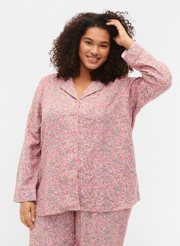 Zizzi Bawelniany top od pizamy z kwiatowym nadrukiem, Powder Pink, Model image number 0