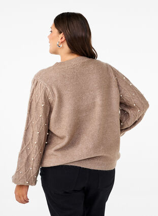 Zizzi Dzianinowy sweter ze wzorem i z perlami, Desert Taupe Mel., Model image number 1