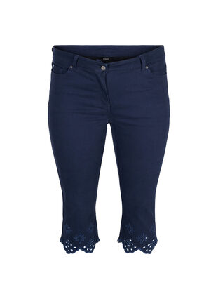 Zizzi Capris with broderie anglaise, Dark Blue, Packshot image number 0