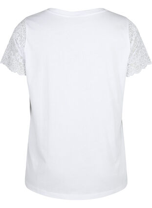 Zizzi Bawelniany t-shirt z krótkimi, koronkowymi rekawami, Bright White, Packshot image number 1