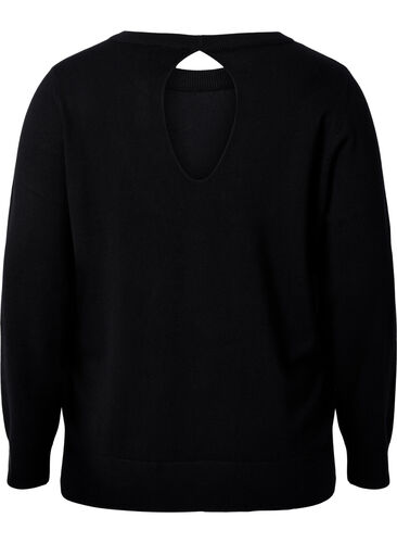 Zizzi Viscose knitted jumper with back detail, Black, Packshot image number 1