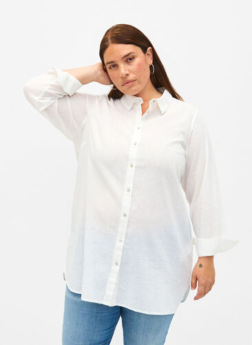 Zizzi Koszula o przedluzonym kroju wykonana z lnu i bawelny, Bright White, Model image number 0