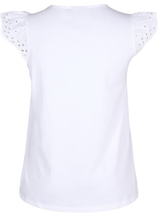 Zizzi T-shirt z organicznej bawelny z haftem angielskim, Bright White, Packshot image number 1