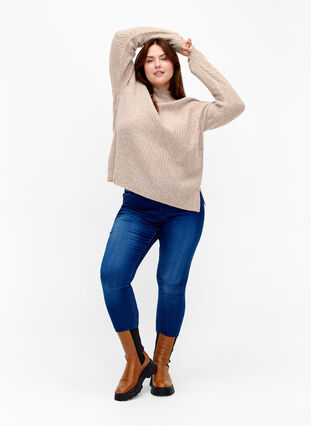 Zizzi Sweter z golfem o prazkowanej fakturze, Simply Taupe Mel., Model image number 2