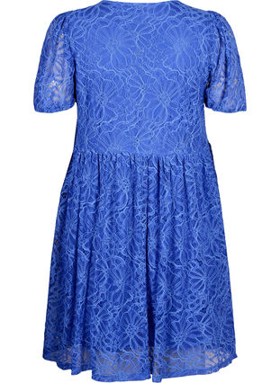 Zizzi Koronkowa sukienka z krótkim rekawem i dekoltem w szpic, Dazzling Blue, Packshot image number 1