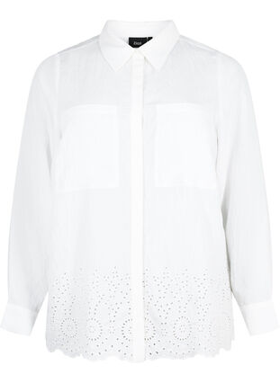 Koszula z wiskozy z haftem angielskim, Bright White, Packshot image number 0
