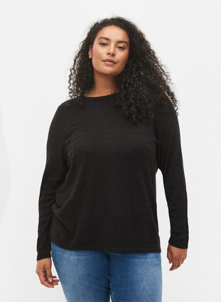 Zizzi Textured knitted top with round neck, Black, Model image number 0