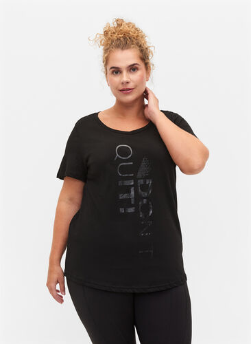 Zizzi Sportowa koszulka z nadrukiem, Black Don't Quit , Model image number 0