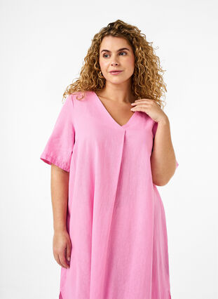 Zizzi Bawelniana sukienka typu kaftan z domieszka lnu, Rosebloom, Model image number 2