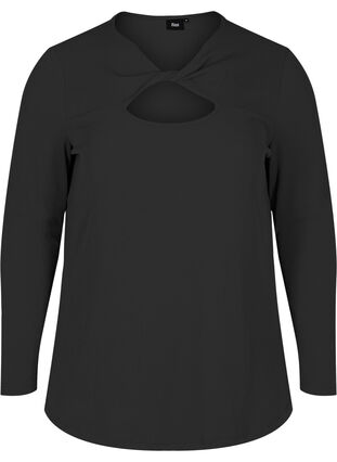 Zizzi Top with cut out detail and long sleeves, Black, Packshot image number 0