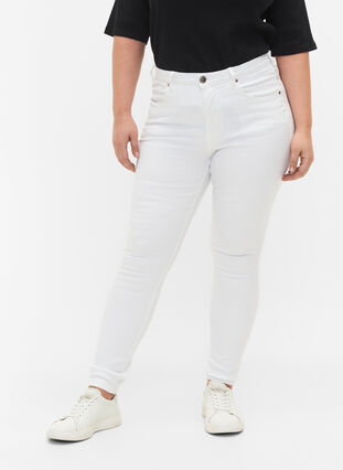 Zizzi Super waskie jeansy Amy z wysokim stanem, White, Model image number 2