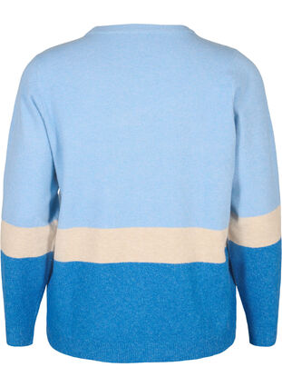 Zizzi Striped knitted jumper with round neckline, Skydiver Comb, Packshot image number 1