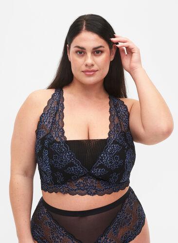 Zizzi Biustonosz z koronka i siateczka, Black w. blue lace, Model image number 0