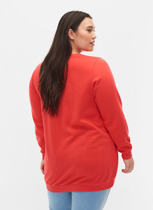 Zizzi Long sweatshirt with text print, Hisbiscus, Model image number 1