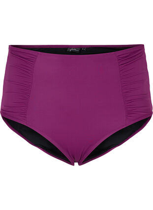 Zizzi High-waisted bikini bottom with ruching, Dark Purple, Packshot image number 0