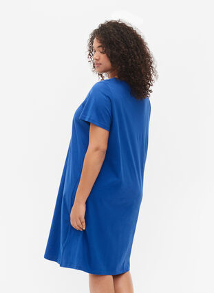 Zizzi Cotton nightie with short sleeves, Dazzling Blue GOOD, Model image number 1