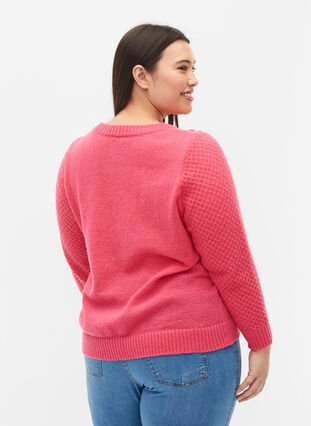 Zizzi Knitted jumper with flower details, Hot Pink, Model image number 1