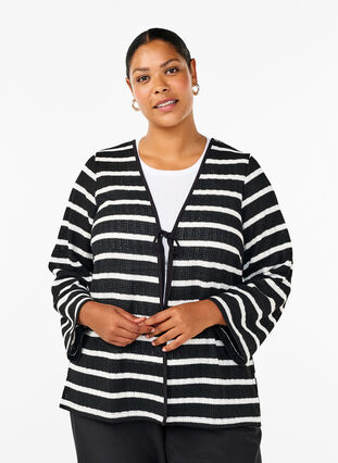 Zizzi Kardigan z wiazaniami, Black White stripe, Model image number 0