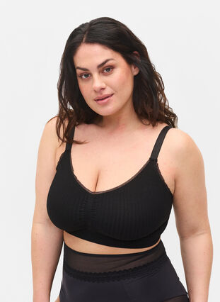 Zizzi Soft bra with small lace trim, Black, Model image number 0