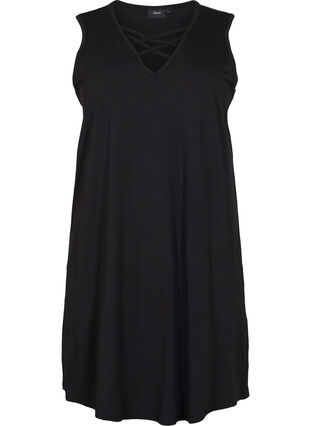 Zizzi Sleeveless night dress with v-neck and cord detail  , Black, Packshot image number 0