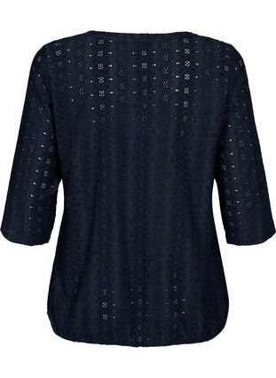 Zizzi Blouse with embroidery anglaise and 1/2 sleeves, Navy Blazer, Packshot image number 1