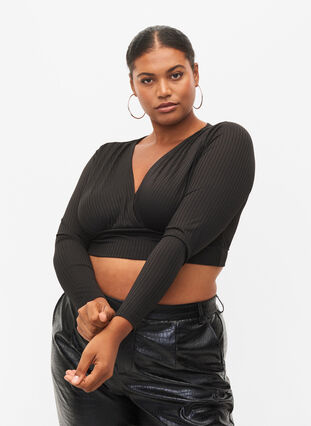 Zizzi Crop top with long sleeves, Black, Model image number 0