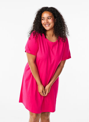 Zizzi Bawelniana sukienka T-shirtowa, Bright Rose, Model image number 0