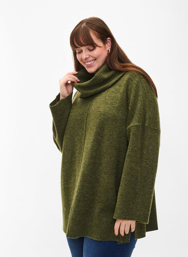 Zizzi Melanzowy sweter z dzianiny z golfem, Winter Moss Mel., Model image number 0