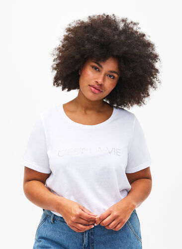 T-shirt z motywem tekstowym, B.White W.Rhinestone, Model image number 0