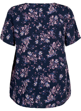 Zizzi Flash – bluzka z krótkim rekawem i nadrukiem, Navy Rose Flower, Packshot image number 1