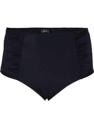 Zizzi High-waisted bikini bottom with ruching, Black, Packshot image number 0