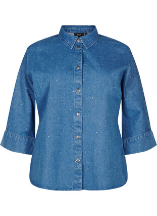 Zizzi Dzinsowa koszula z krysztalkami i rekawami 3/4, Bl. Denim Rhinestone, Packshot image number 0