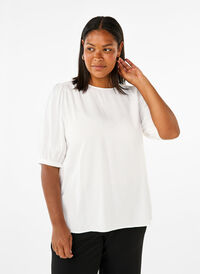 Wiskozowa bluzka z rekawami 1/2, Bright White, Model