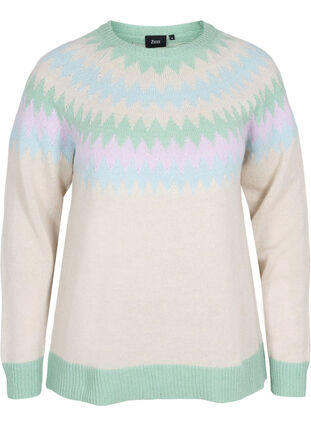 Zizzi Jacquard knit jumper, Birch Mel. Comb., Packshot image number 0