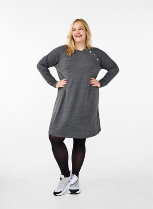 Zizzi Dzersejowa sukienka z guzikami, Dark Grey Melange, Model image number 2