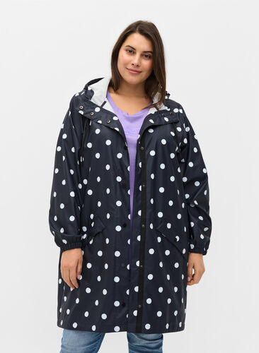 Zizzi Patterned rain jacket with a hood, Navy Blazer W/Dots, Model image number 0