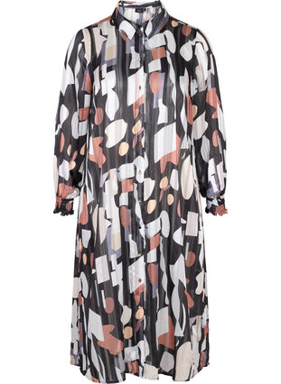 Zizzi Printed shirt dress with smock, Graphic AOP, Packshot image number 0