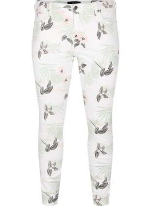 Zizzi High waisted Amy jeans with floral print, White Flower AOP L78, Packshot image number 0