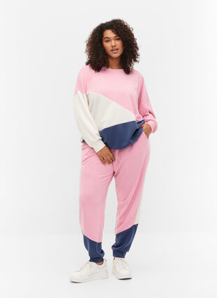 Zizzi Sweatpants with colour block, C. Pink C. Blocking, Model image number 0