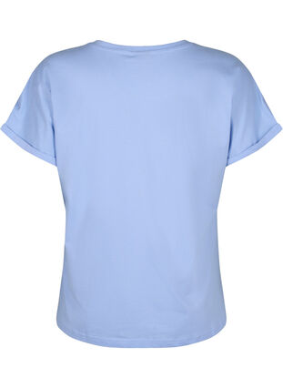 Zizzi T-shirt z organicznej bawelny z haftem angielskim, Serenity, Packshot image number 1
