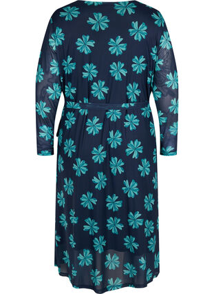 Zizzi Printed wrap mesh dress, Night Sky w Green , Packshot image number 1